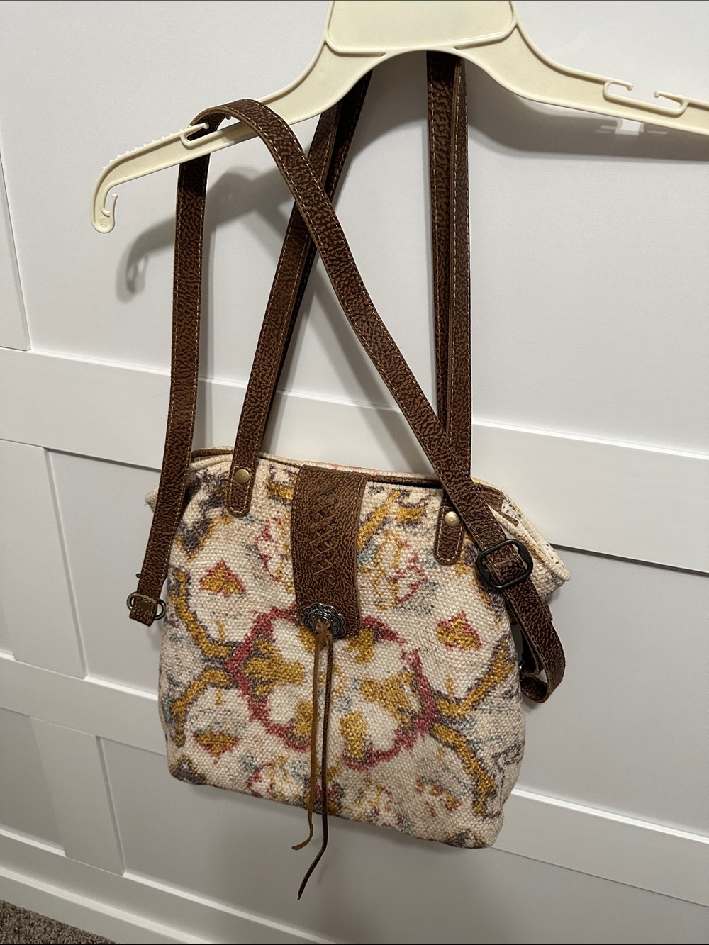 Myra Bag Cream, Brown & Yellow Floral Tapestry Crossbody
